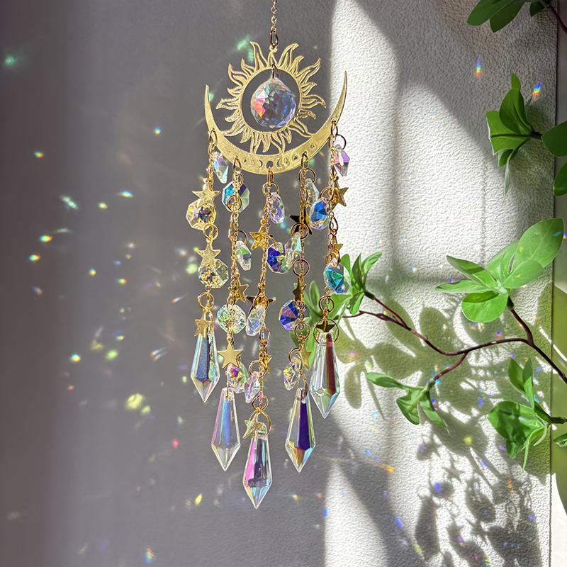 Crystal Suncatcher Crystal Wind Chimes For Windows Hanging Sun And Moon Sun Catcher Indoor Outdoor Home Garden Decor
