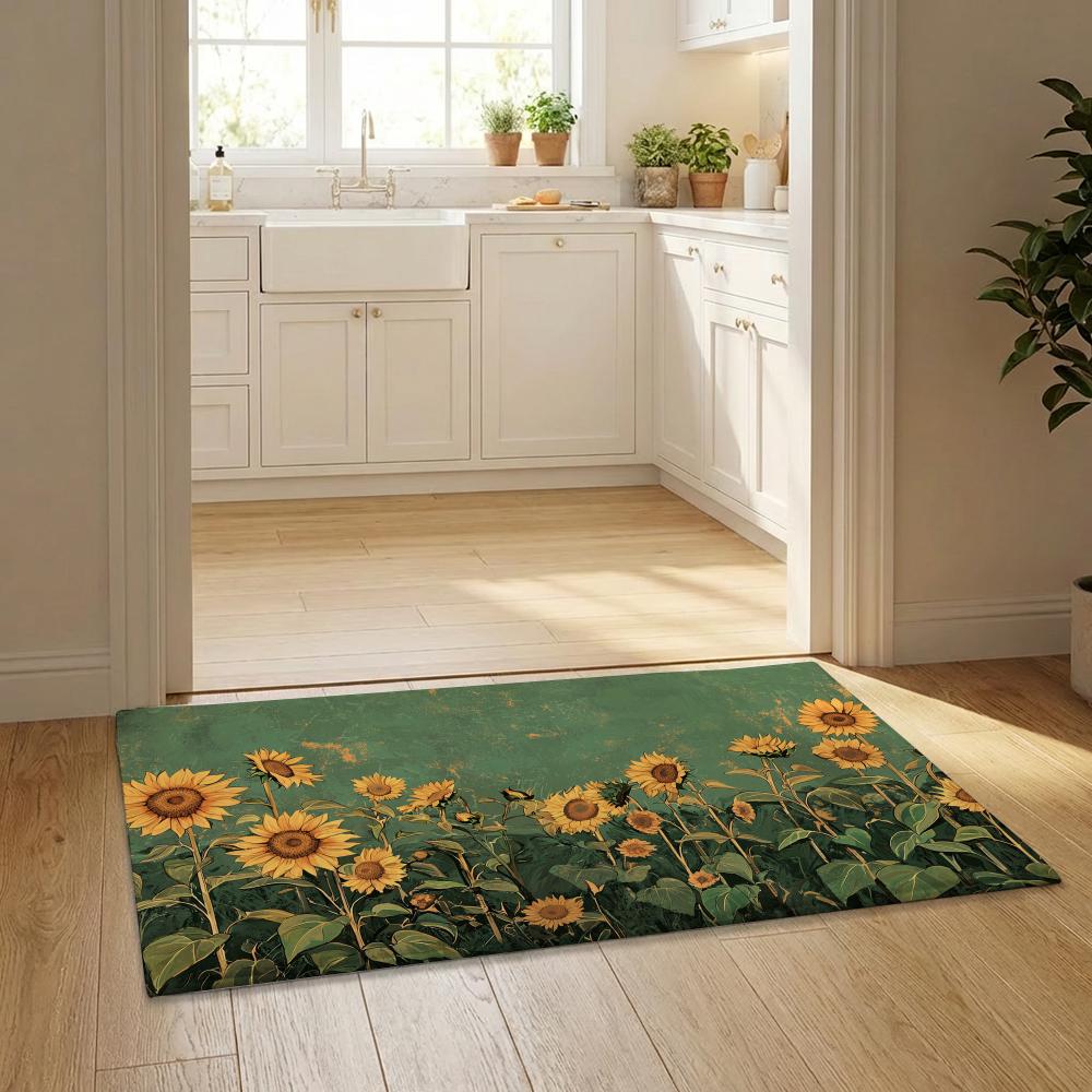 Sunflower Painting Floor Mat Flannel Door Mat Non-Slip Bedroom Living Room Home Decor
