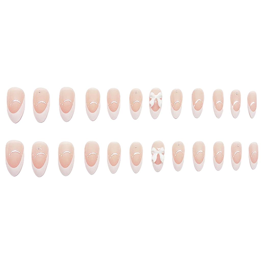 White French Bow False Nail Tips 24 Pieces Per Box Manicure Accessory For Women