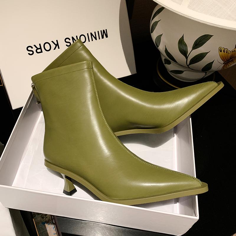 Fashion 2025 Fashion Women Shoes Ankle Boots Sexy Autumn Winter Pointed Toe High Heels Genuine Leather Casual Black Shoes Size 34-40