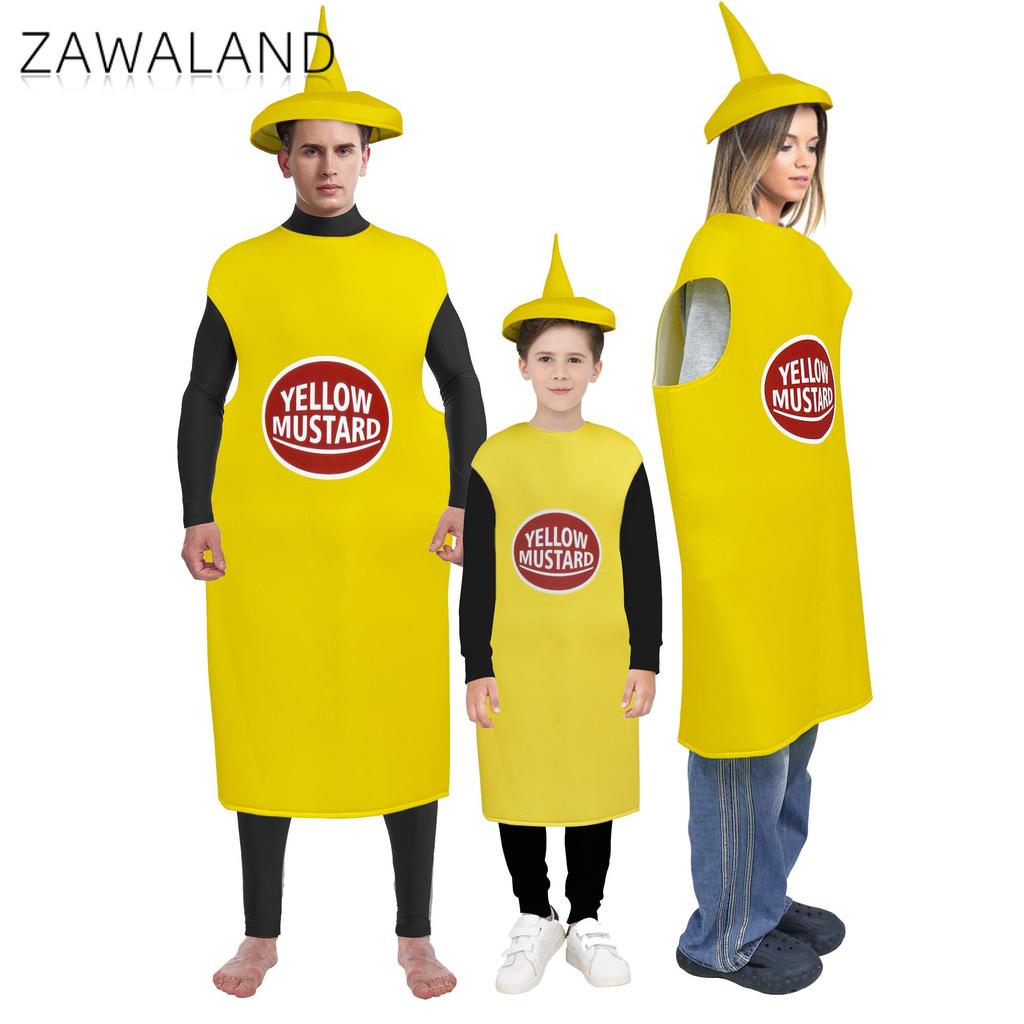 Zawaland Rød Tomat Lækker Ketchup Kostume Voksen Dreng Pige Sjov Udklædning Dragt Gul Sennep Halloween Cosplay Festtøj