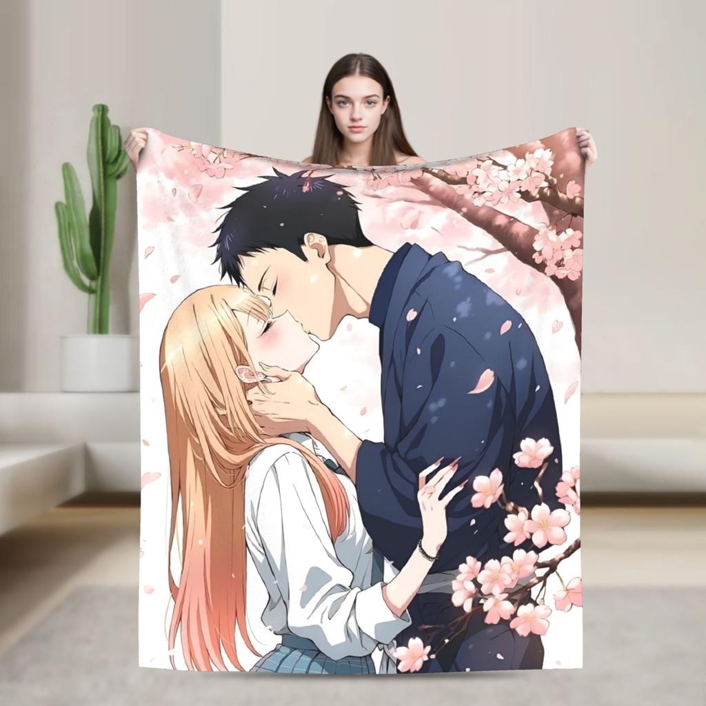 Kitagawa Marin My Dress-Up Darling Blankets Anime Flannel Funny Breathable Throw Blankets Bedding Lounge Spring/Autumn Office