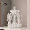 Minimalist Angel Desk Decor 3D Printed Praying Ornament, Dual Angels with Flowing Cloud Base, Sacred Pure White Matte Statue Sculpture for Prayer