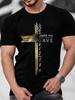 Manfinity Roughcore Men Letters And Cross Print Round Neck Short Sleeve Casual T-Shirt, Boyfriend Gift, For Work