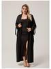 Yaoting Satin Chiffon Spitzenbesatz Übergröße Damen Morgenmantel - Langarm Frühling/Herbst Pyjama, CP3815