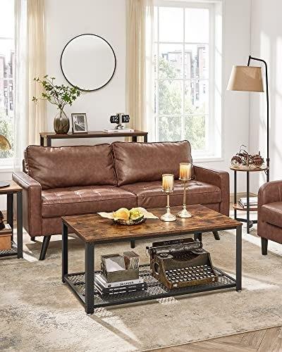 Coffee Table, Cocktail Table, Easy To Assemble, Industrial Side Table, Bedroom, with Metal Frame, with Storage Shelf,