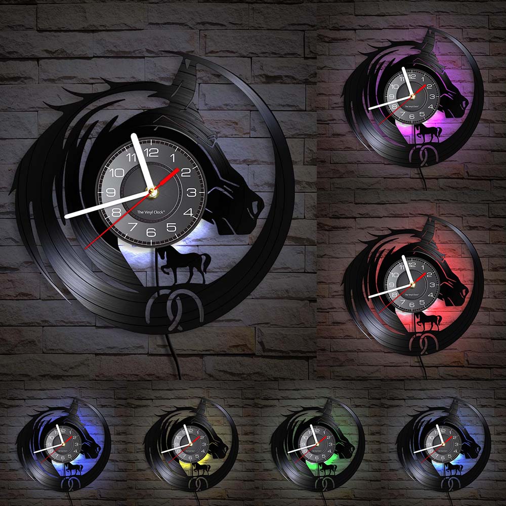 Galloping Horses Wall Art Interior Design Wall Clock Vinyl Record Clock Home Decor Mustang Wild Horse In The Wind Horse Gift
