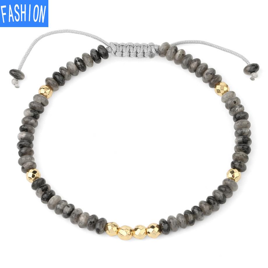 

Регулируемый тканый браслет ручной работы из натуральных кристаллов, 4 мм, браслет из граненых бусин Black-Spectrolite