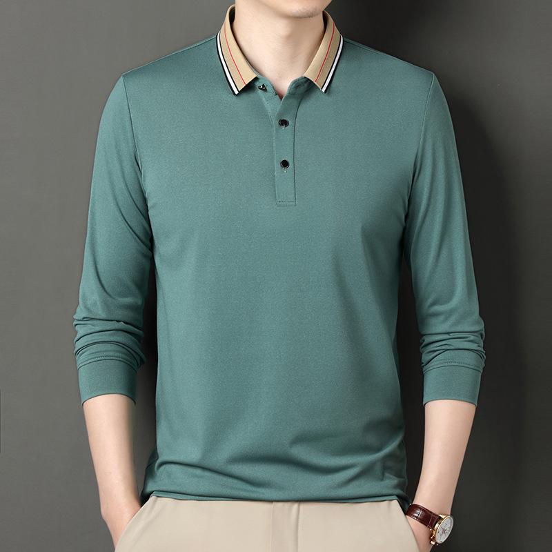 

Весенне-осенняя новая мужская футболка с длинными рукавами, однотонная нижняя рубашка, тонкая мужская одежда для молодежи и среднего возраста, свободная рубашка поло с лацканами, мода XXXXL