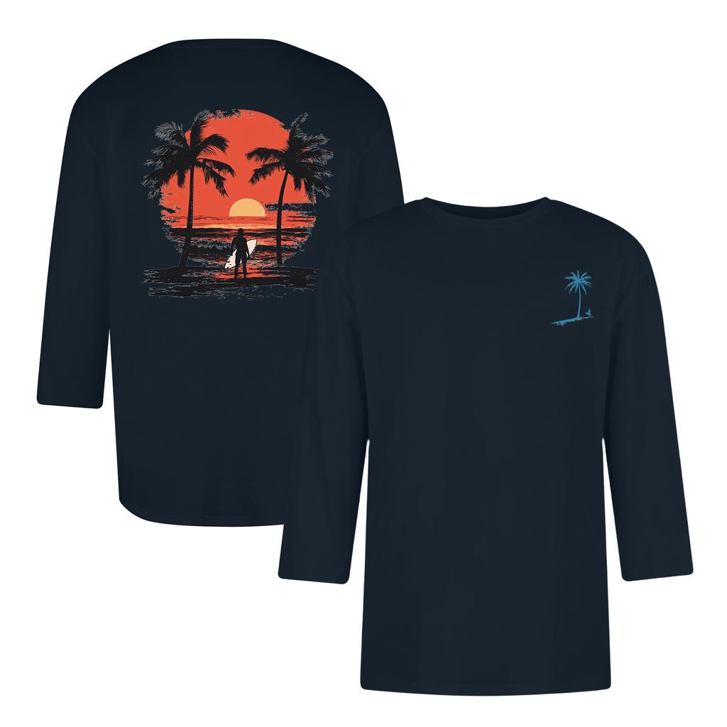 Men's Casual And Fashionable Printed Collar Three-quarter Sleeve Top T-shirt