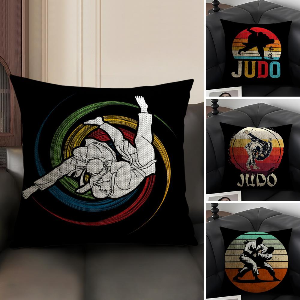 Sports Judo Martial Arts Pillow Case Natural Linen Double-Sided Printing Sofa Home Decor Cushion Cover