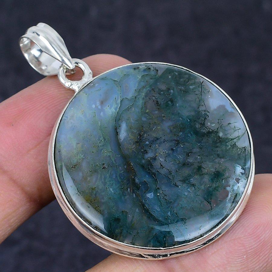 Indian Moss Agate Gemstone Handmade 925 Sterling Silver Pendant 1.89" P5u71
