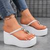 Fashion Roman Style Clip Toe Wedge Heel Sandals for Women Summer 2025 Fashion Chunky Platform Slippers Woman Thick Bottom Beach Slides
