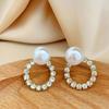Korean Style Rhinestone Circle Pearl Women's Stud Earrings – Elegant Daily Wear