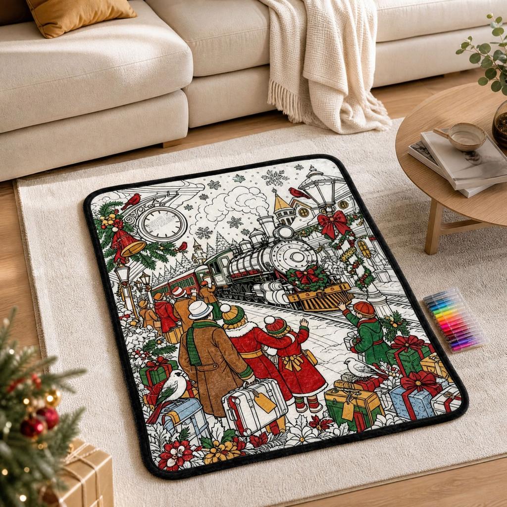 Weihnachts-Ausmaldecke 100x70 cm mit Aquarellstiften, Weiche Kuschel-Doodle-Decke für Kinder Erwachsene, Lustiges DIY-Ausmalgeschenk