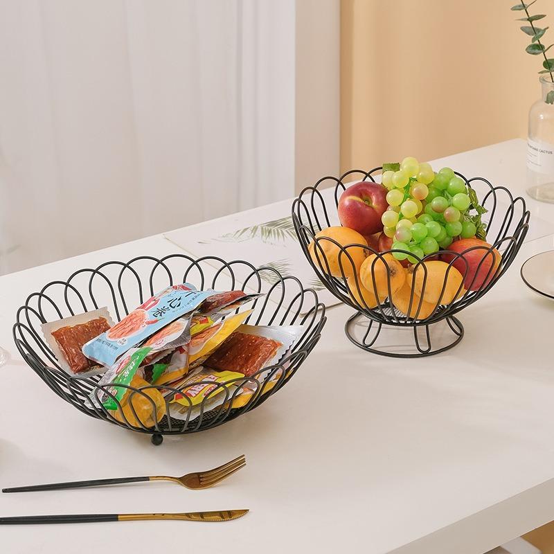 Simple Modern Iron Fruit Basket Drainable Fruit Bowl Snacks Bread Storage Household Tabletop Food Display Container Organizer