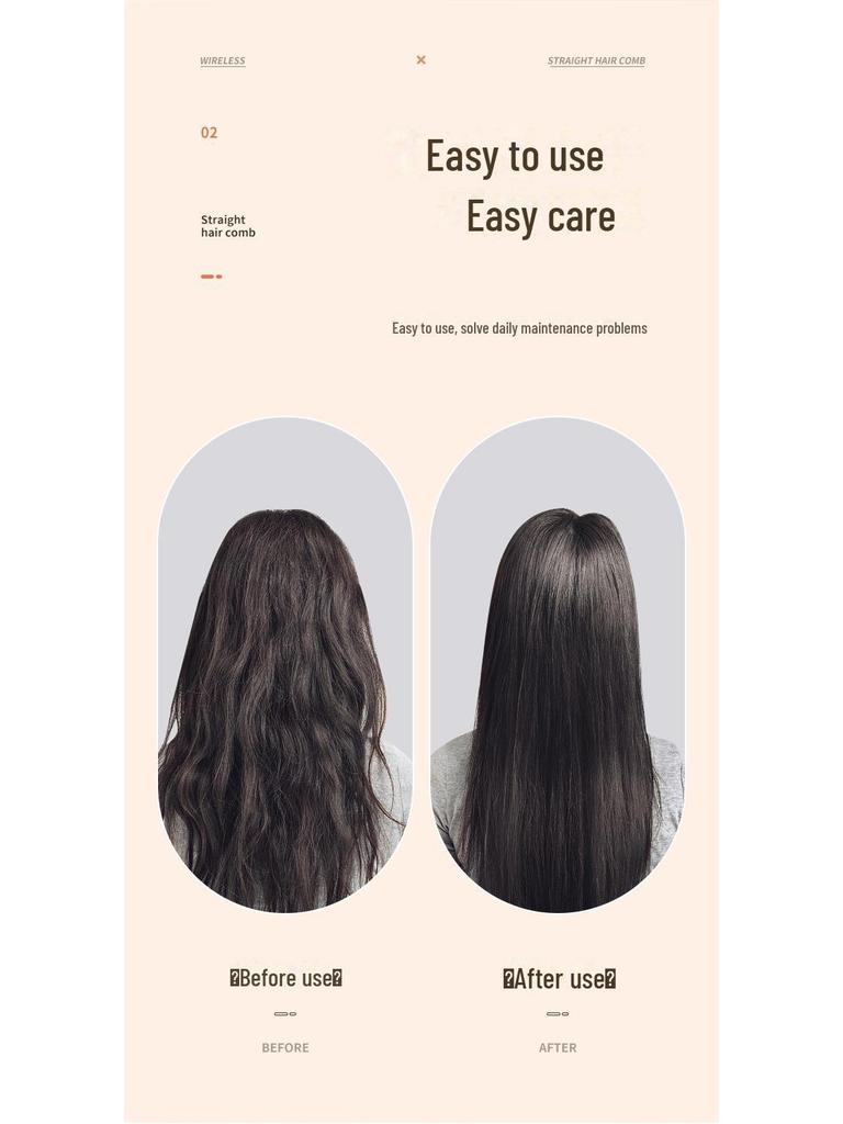 Rechargeable Wireless Ceramic Hair Straightener Comb - Fast Heating & Negative Ion Technology