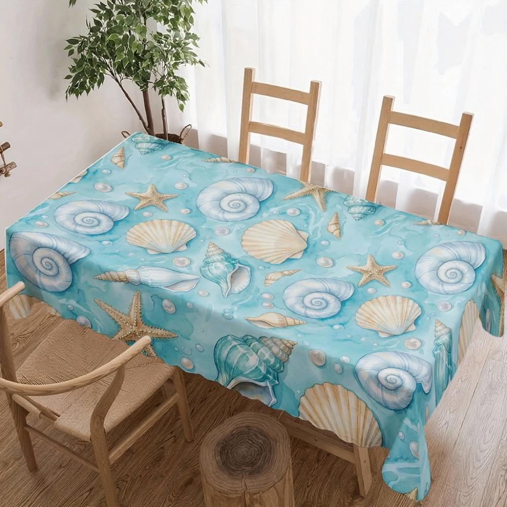 Sea Shell And Starfish Rectangle Tablecloth for Table Decor Kitchen Dining Waterproof Reusable Tablecloths for Table Picnic