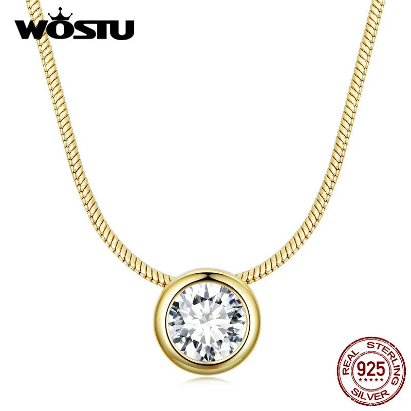 

WOSTU стерлингового серебра 925 пробы блеск кубического циркония элегантное циркониевое ожерелье для женщин подарок на день рождения ювелирные изделия золотой