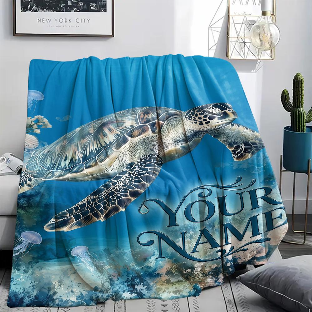 1PC Custom Name Golden Sea Adventure Patterned Flannel Blanket Suitable For All Seasons for Home Decor Warmth and Comfort Gifts Holiday Present_lx