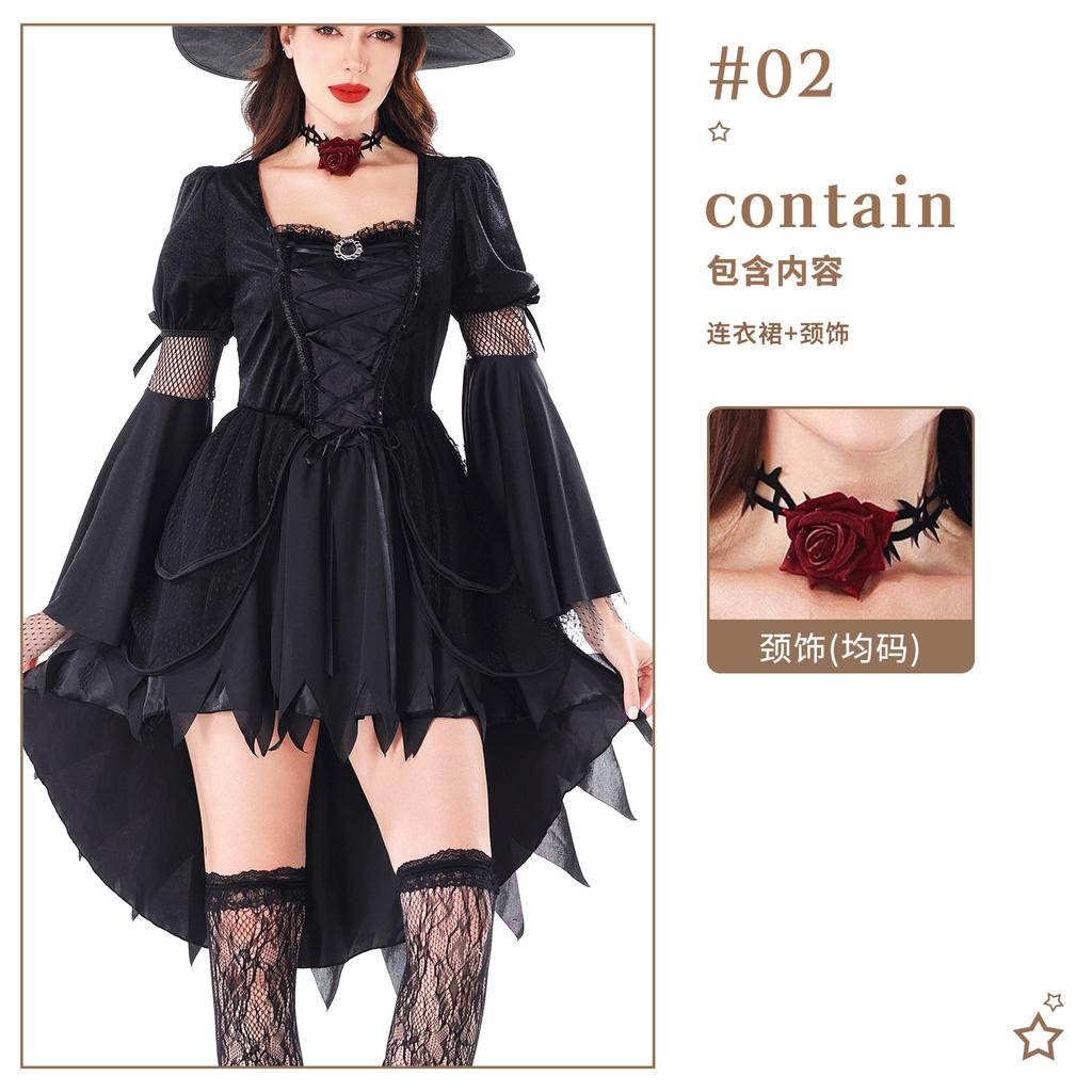 Halloween Witch Costume Adult Black Gothic Dress Stage Costume Mori Witch Hat Costume
