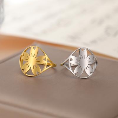 Cherry Blossoms Ring Stainless Steel Finger Rings Women Aesthetic Bohemian Flower Jewelry Birthday Gift