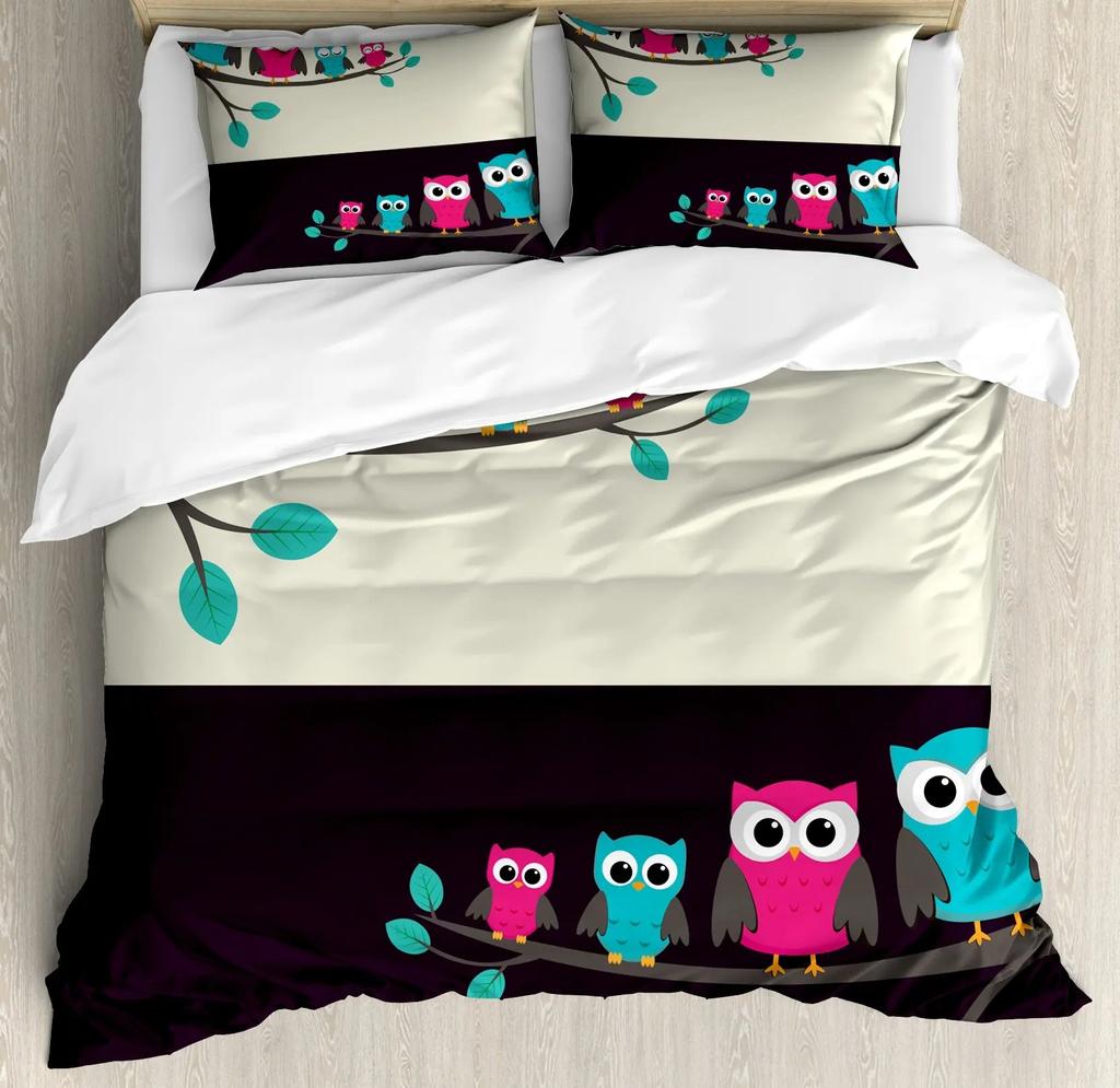 Owl Duvet Cover Bird Decor Bedding Collection Printed Comforter Cover For Boys Girls Children Teens Bedroom Decor With 2 Pillow Case