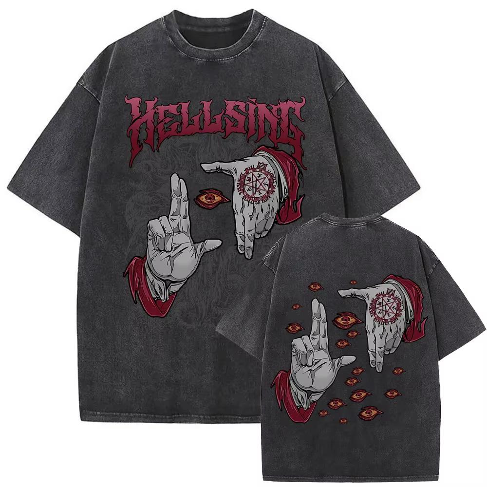 Vintage Anime Hellsing Abraham Van Helsing Vampire Alucard Graphic T-shirts Men Women Cartoon Manga Oversized T Shirts