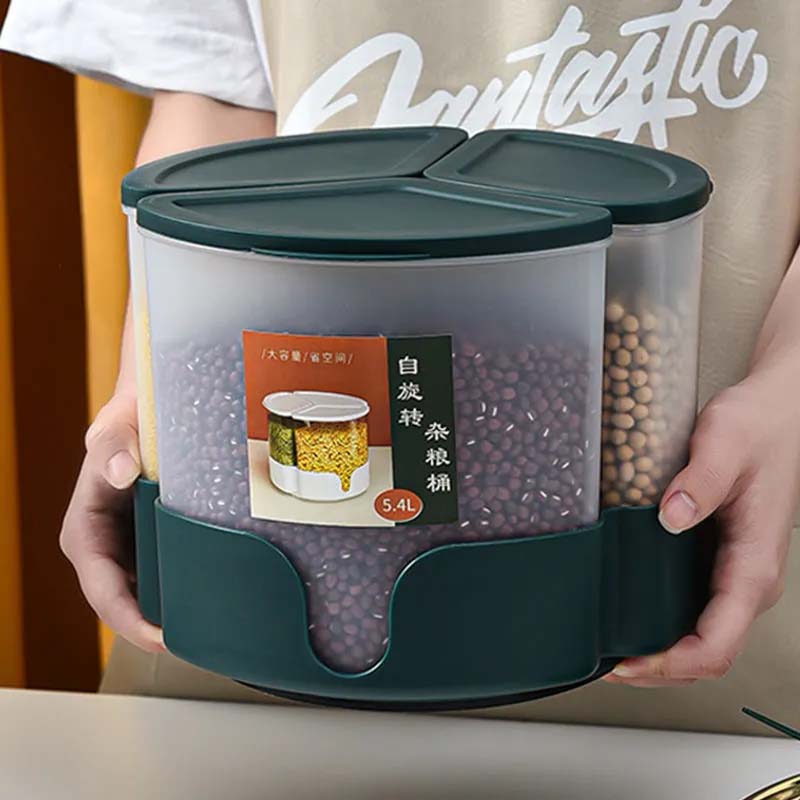 Rotatable Rice Bucket Grain Storage Tank Compartment Household Insect-proof Moisture-proof Sealed Can Food-grade Grains Cereal Storage Container Box
