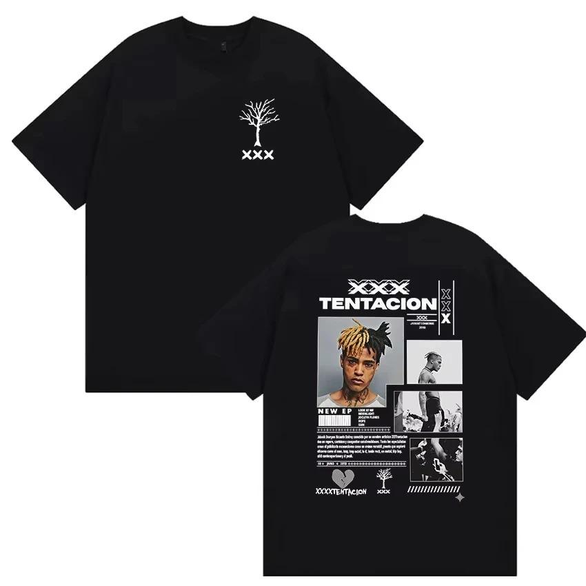 Футболка с графическим принтом Дерево памяти и фотоколлаж XXXTentacion , унисекс, оверсайз, уличный стиль, повседневная хлопковая футболка 4XL