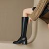 Autumn and winter women's leather high boots solid color comfortable high boots medium heel large size women's boots Korean version of the n