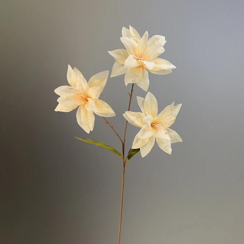 2PCS 3 Heads Lily Artificial Flowers Real Touch Fake Flower for Wedding Home Party Table Centerpieces