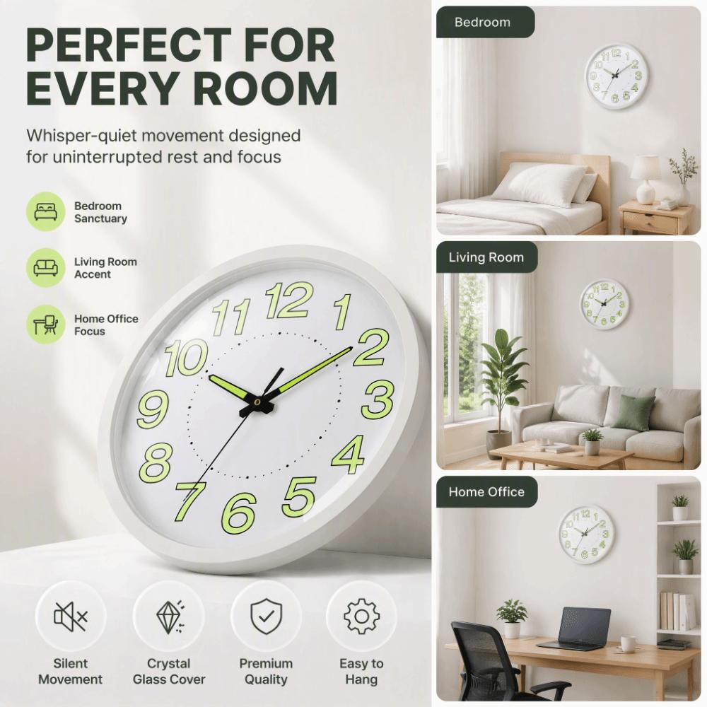 Plastic Frame Wall Mounted Clock 30cm Diameter Luminous Wall Clock For Living Room