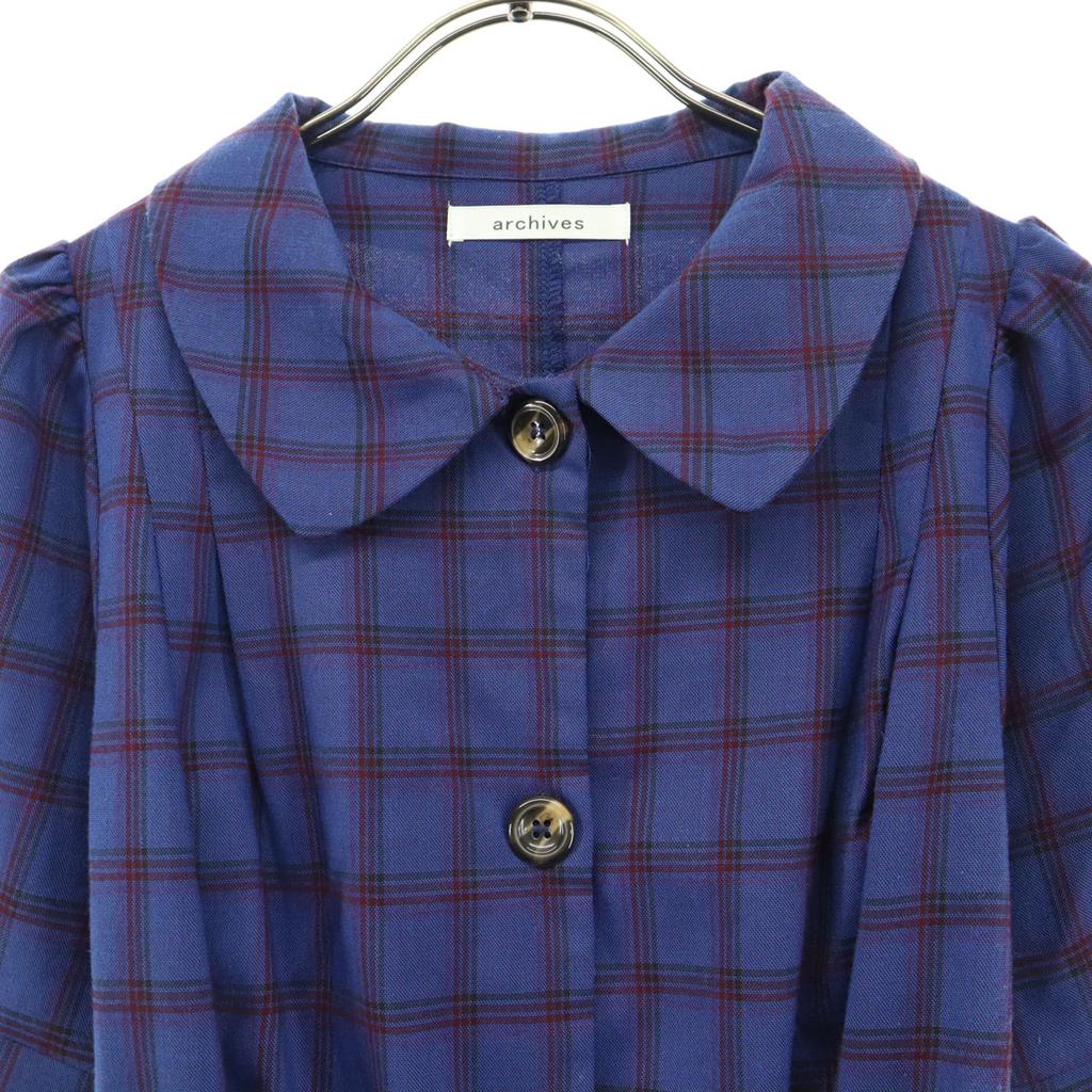 Archives Check Pattern Short Sleeve Long Dress Blue With Belt Women Used