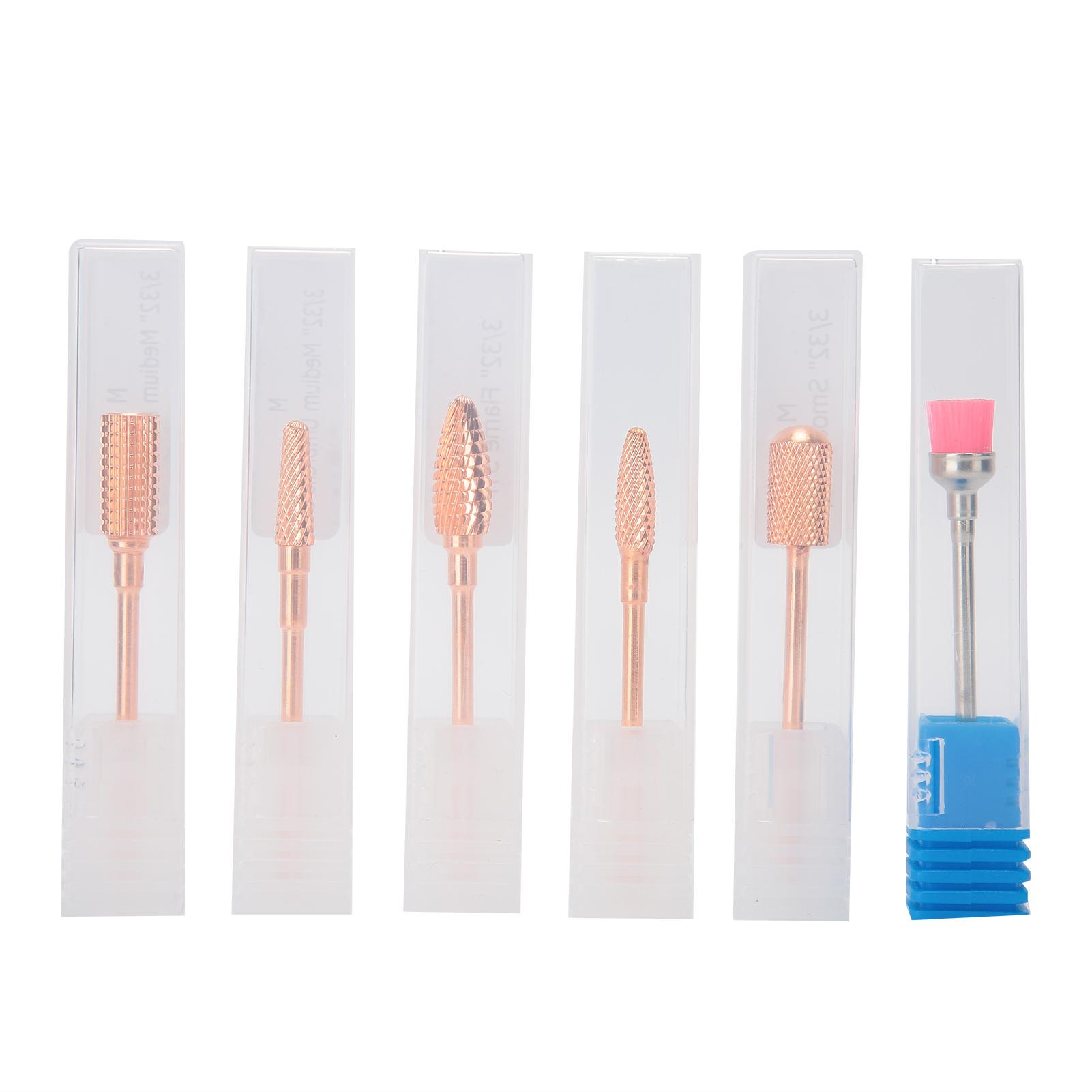 

6 шт. Насадки для полировки и шлифовки ногтей цвета розового золота, Насадки для маникюрного аппарата, Пылевая кисть, Набор маникюрных инструментов