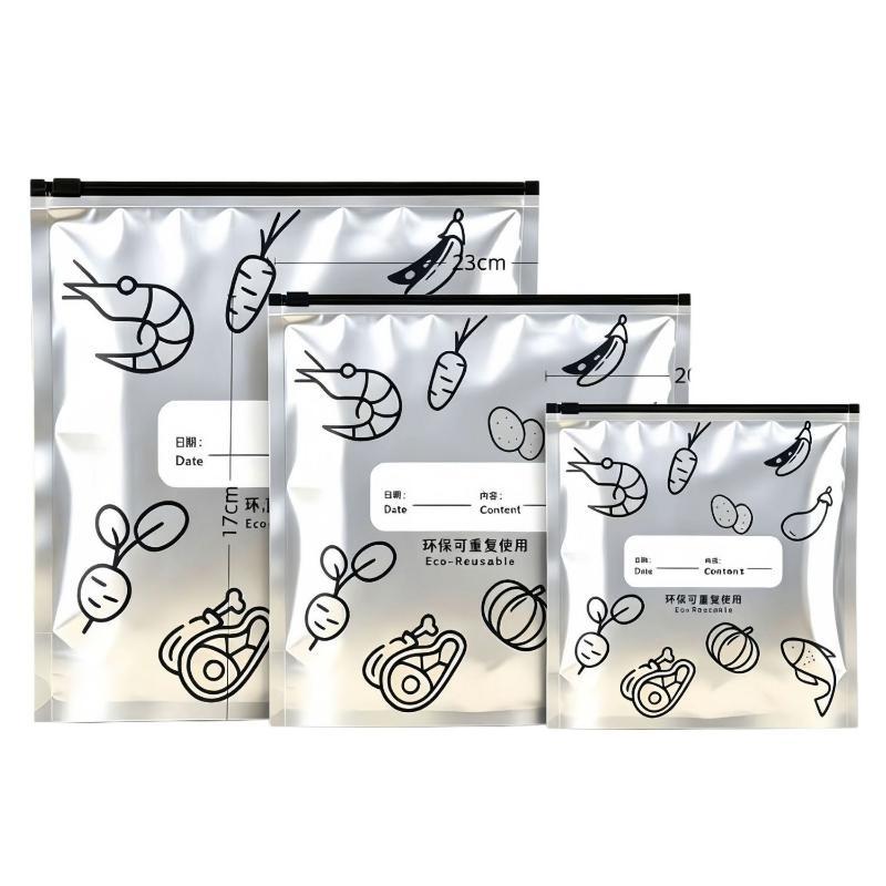 30Pcs Reusable Silver Zip Lock Food Storage Bags With Zipper Leak Proof Seal Long Fresh Freezer Food Storage Bags