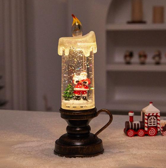 Glitter Snow Globe Candle Battery LED, Flameless with Sparkle Effect & Timer, Christmas Night Light Holiday Gift