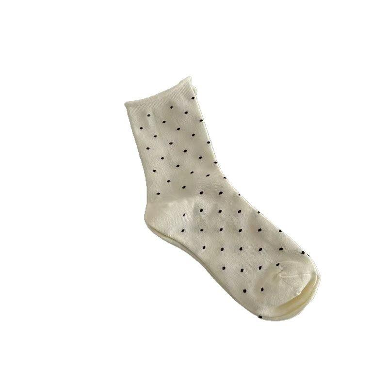 Spring and autumn mid-calf socks for women, summer thin and versatile, college-style, rolled-up polka dot sports, pile long socks