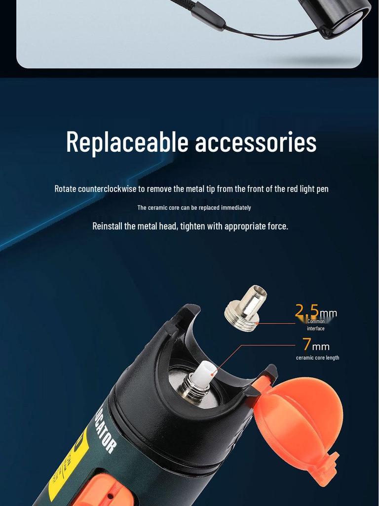 10mW Glasfaser Rotlicht Teststift - 10km Reichweite, Metall, Stiftform