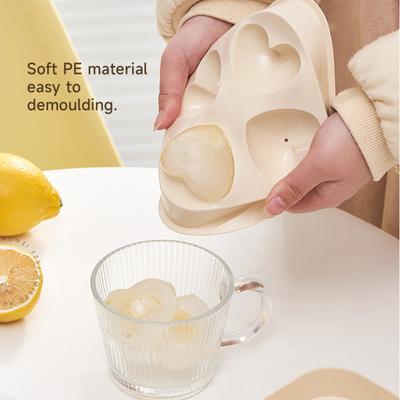 Heart Shaped Ice Cube Tray Silicone 3D Heart Ice Mold 4 Cavity Large Ice Cube Maker for Whiskey Cocktails Beverages Non-Stick Easy Release Kitchen