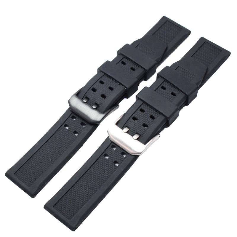 Watchband 23mm Silicone Watch Band Strap Men Sport Waterproof Black Watchbands For Luminox Accessories Stainless Steel Black Silver Buckle