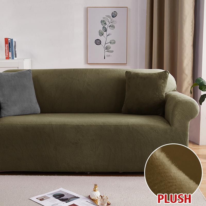 Plüschstoff Sofabezüge für Wohnzimmer 1/2/3/4 Sitzer Elastischer Stretch Couchbezug L-förmige Sofahusse Möbelschutz