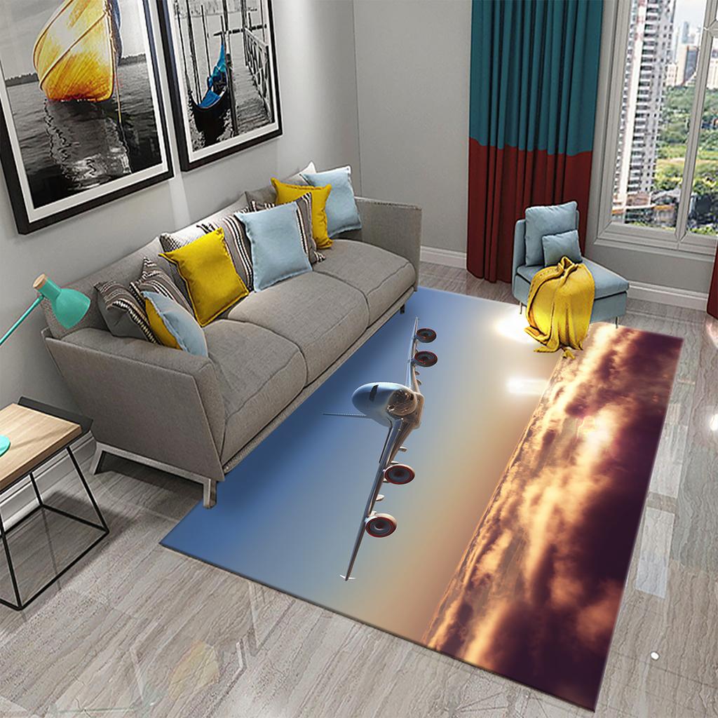 Airplane Carpet Sky Sunset Scene Area Mat for Kitchen Bathroom Entrance Door Anti-Slip Absorbent Mat Teens Bedroom Home Decor