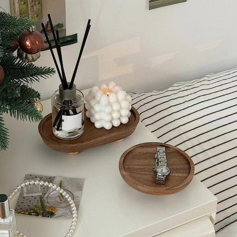 Wooden Vanity Organizers Jewelry Perfume Bottle Tray Wood Pedestal Stand Dish Household Decors For Bathroom And Bedroom