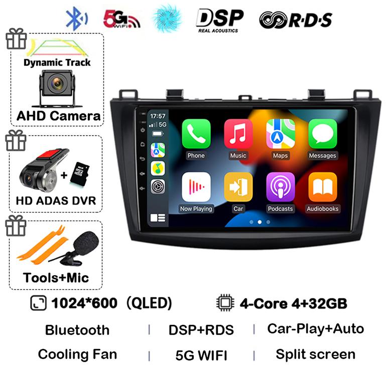 Android 14 Carplay Auto For Mazda 3 2009 2010 2011 2012 2013 Car Radio Multimedia Player Stereo Video Audio GPS Head Unit WIFI