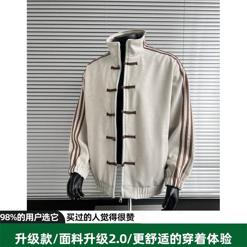 

Design sense silk new Chinese stand-up collar buckle jacket men s spring loose Tang suit jacket 3XL