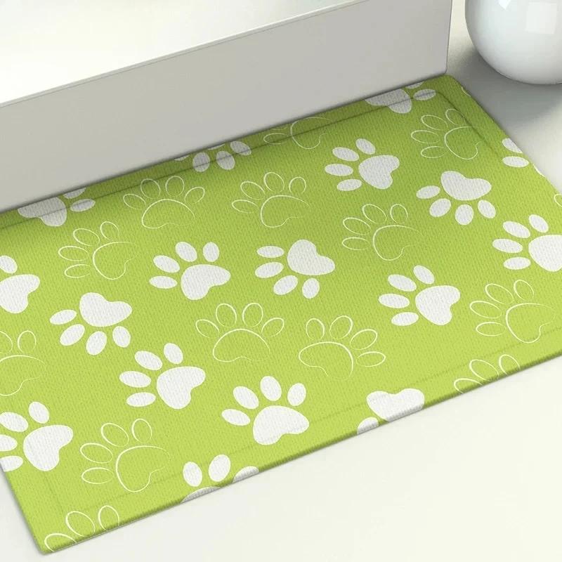 Dog Paw Footprint Black and White Color Printed Floor Mat Bathroom Non-slip Absorbent Porch Door Home Decoration