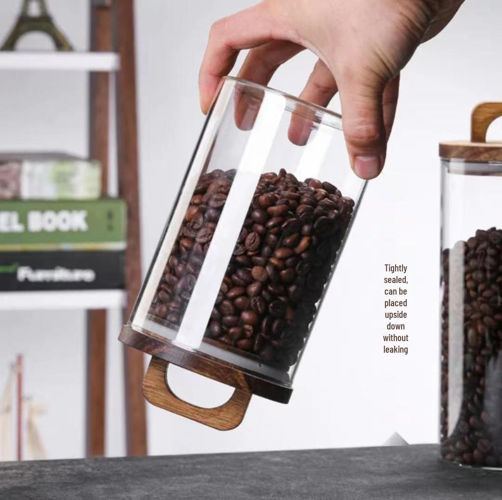 Glass Jar with Wooden Lid - Snack, Coffee Bean & Tea Storage Container