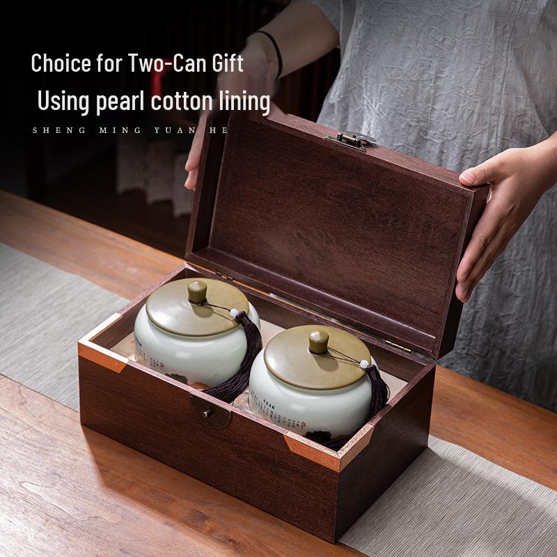 Renowned Wuyi Rock Da Hong Pao Ceramic Tea Gift Box - Double Ceramic Can