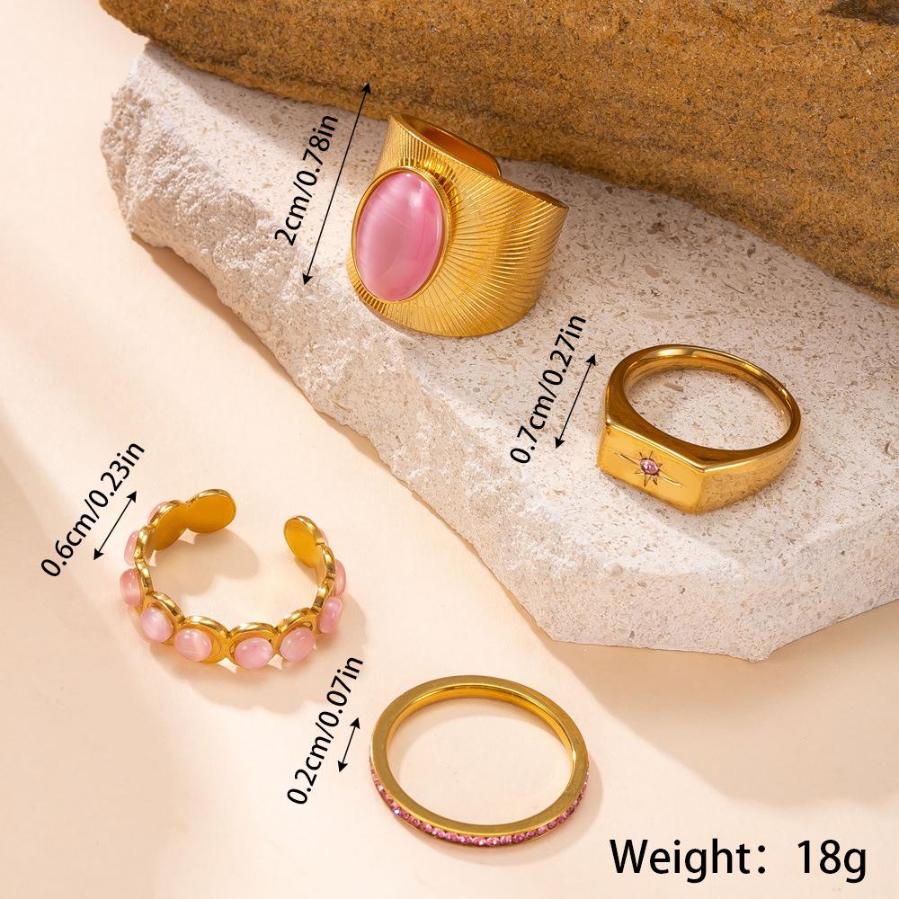 Titanium Steel Jewelry Casting Geometric Inlaid Colorful Diamond Stacking Rings Light Luxury Vintage Stainless Steel Ring Set 6No.